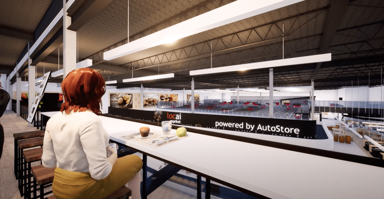 Customers watching robots in omni store